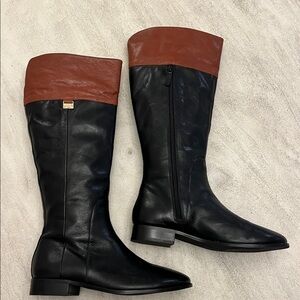 Cole Haan Two-Tone Knee High Leather Riding Boots Women’s Size 7.5 Black / Brown